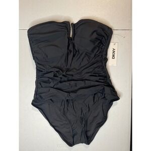 DKNY Women's U-Wire Bandeau One Piece Swimsuit with Tummy Control, L